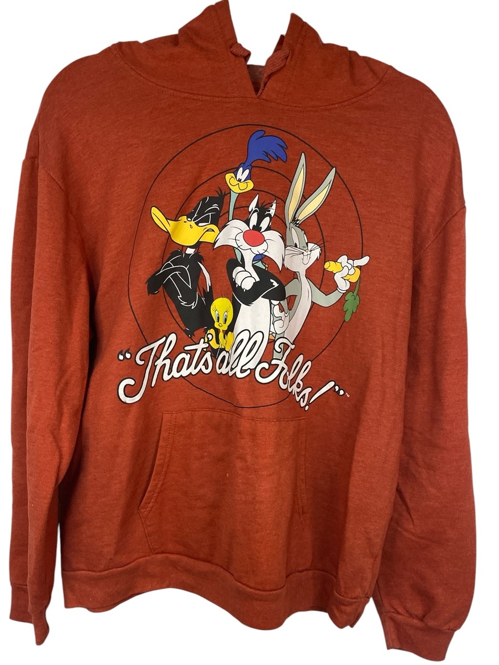 Looney Tunes "That's All Folks!" Rust Orange Hoodie Sweater Boys XXL (19)